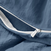 Close up of the zipper on the duvet cover partially opened