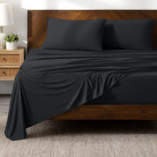 Microfiber stretch sheets on a bed