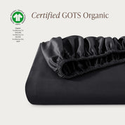 A single fitted sheet folded neatly showing part of the elastic. The fitted sheet is Certified GOTS Organic.