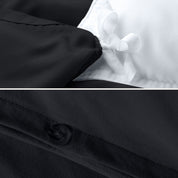 The corner ties of a duvet cover attached to a duvet insert