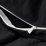 Close up of the zipper on the duvet cover partially opened