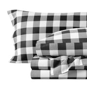 Plaid flannel sheets folded and stacked