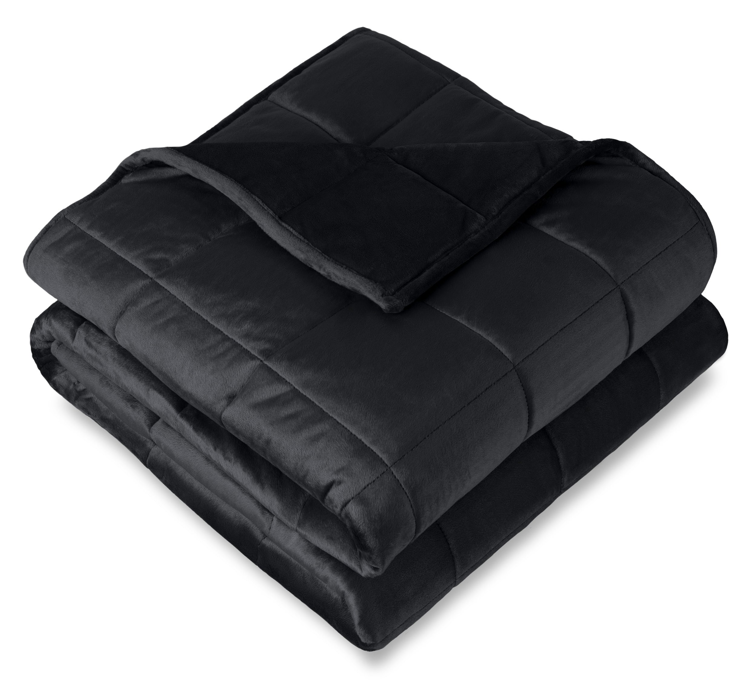 A folded minky fleece weighted blanket with a white background.