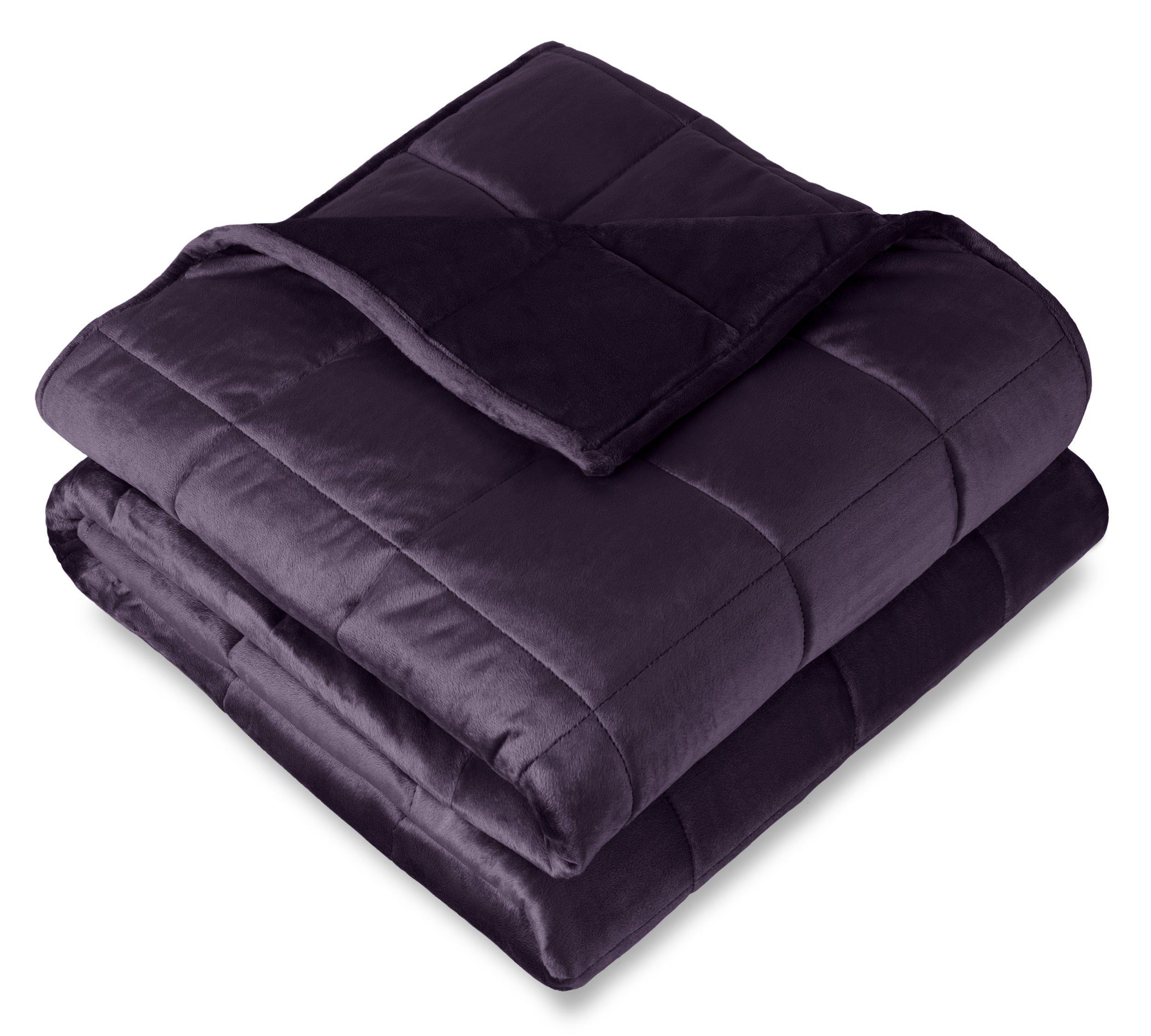 A folded minky fleece weighted blanket with a white background.