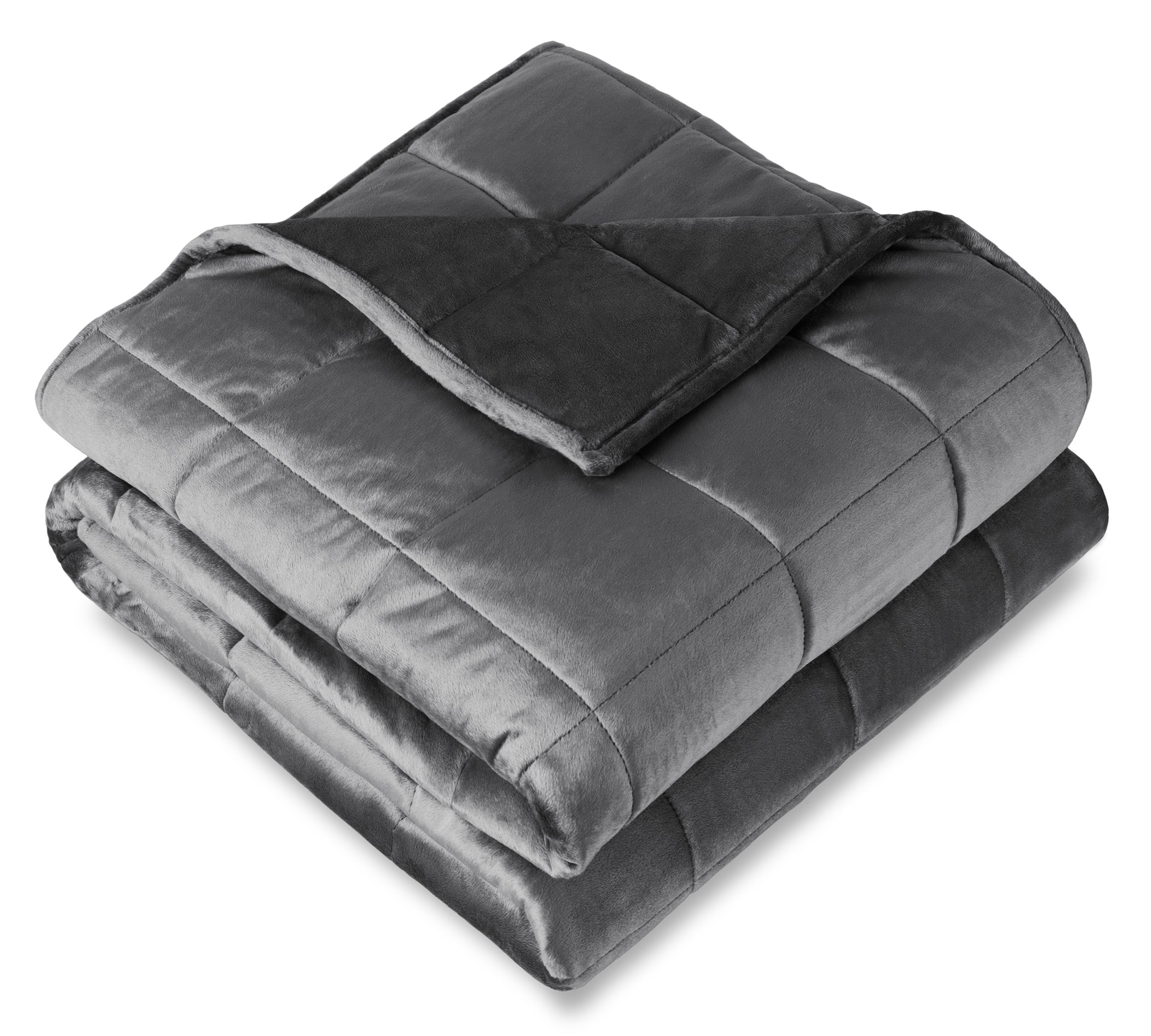 A folded minky fleece weighted blanket with a white background.