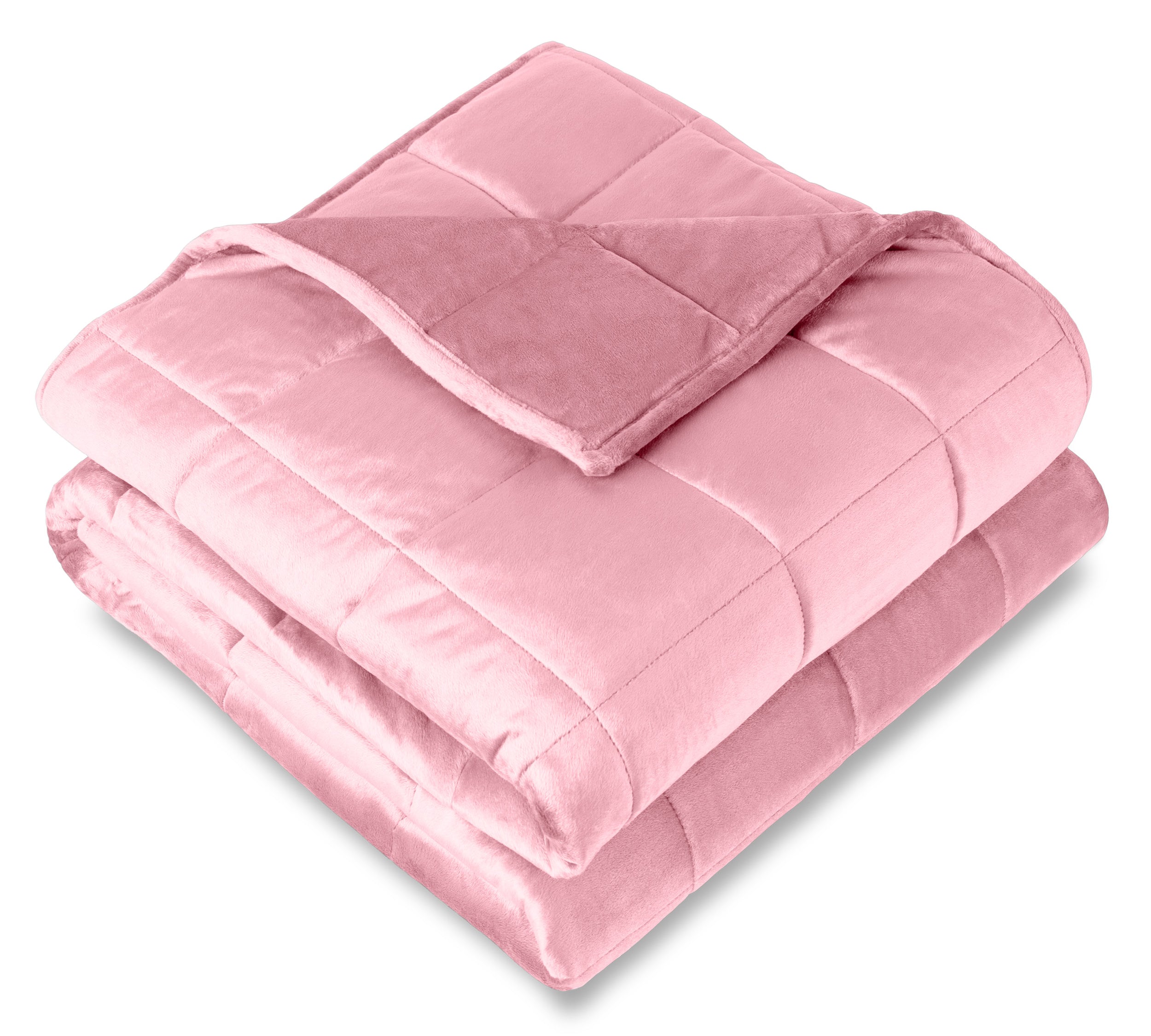 A folded minky fleece weighted blanket with a white background.