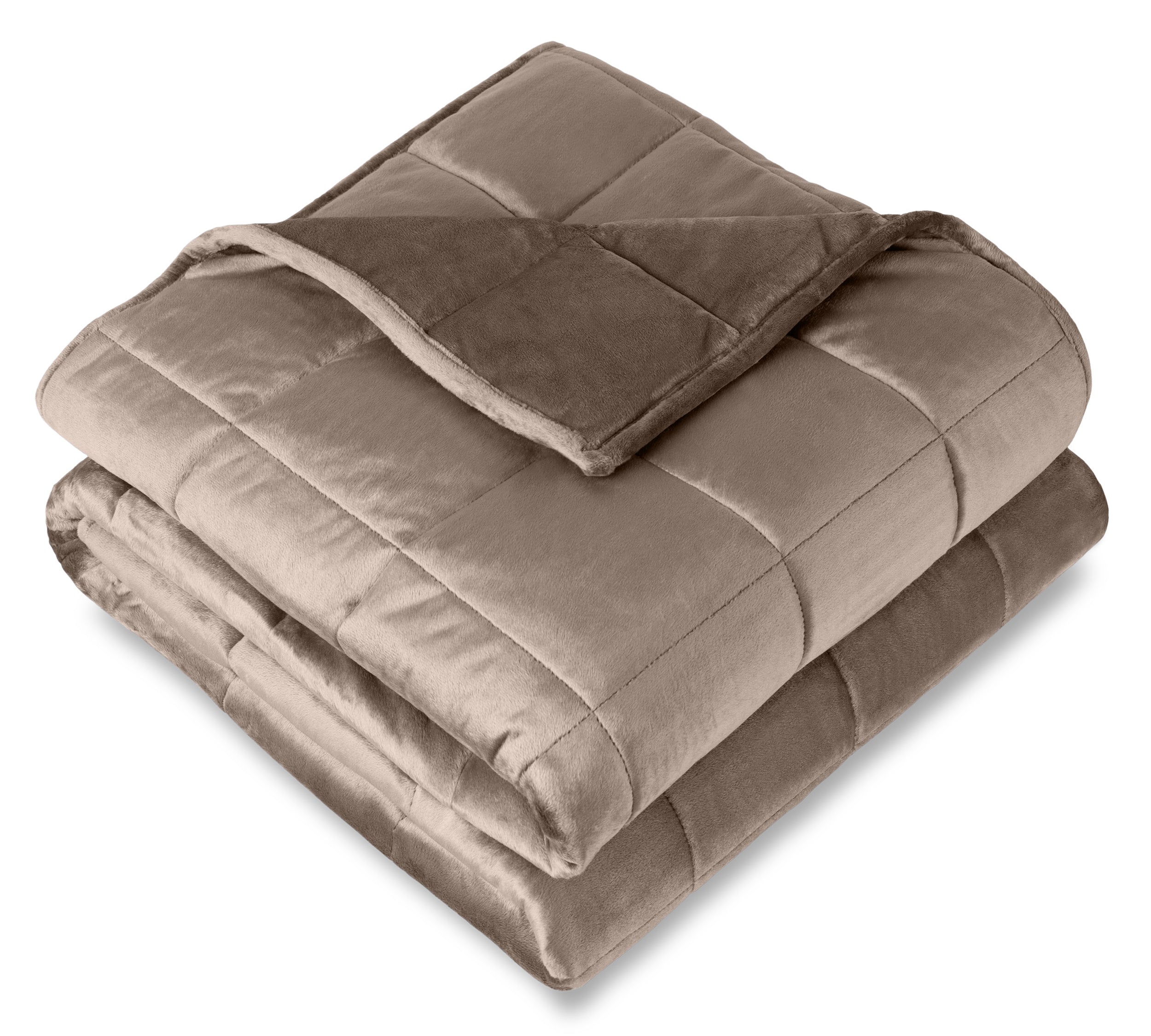 A folded minky fleece weighted blanket with a white background.