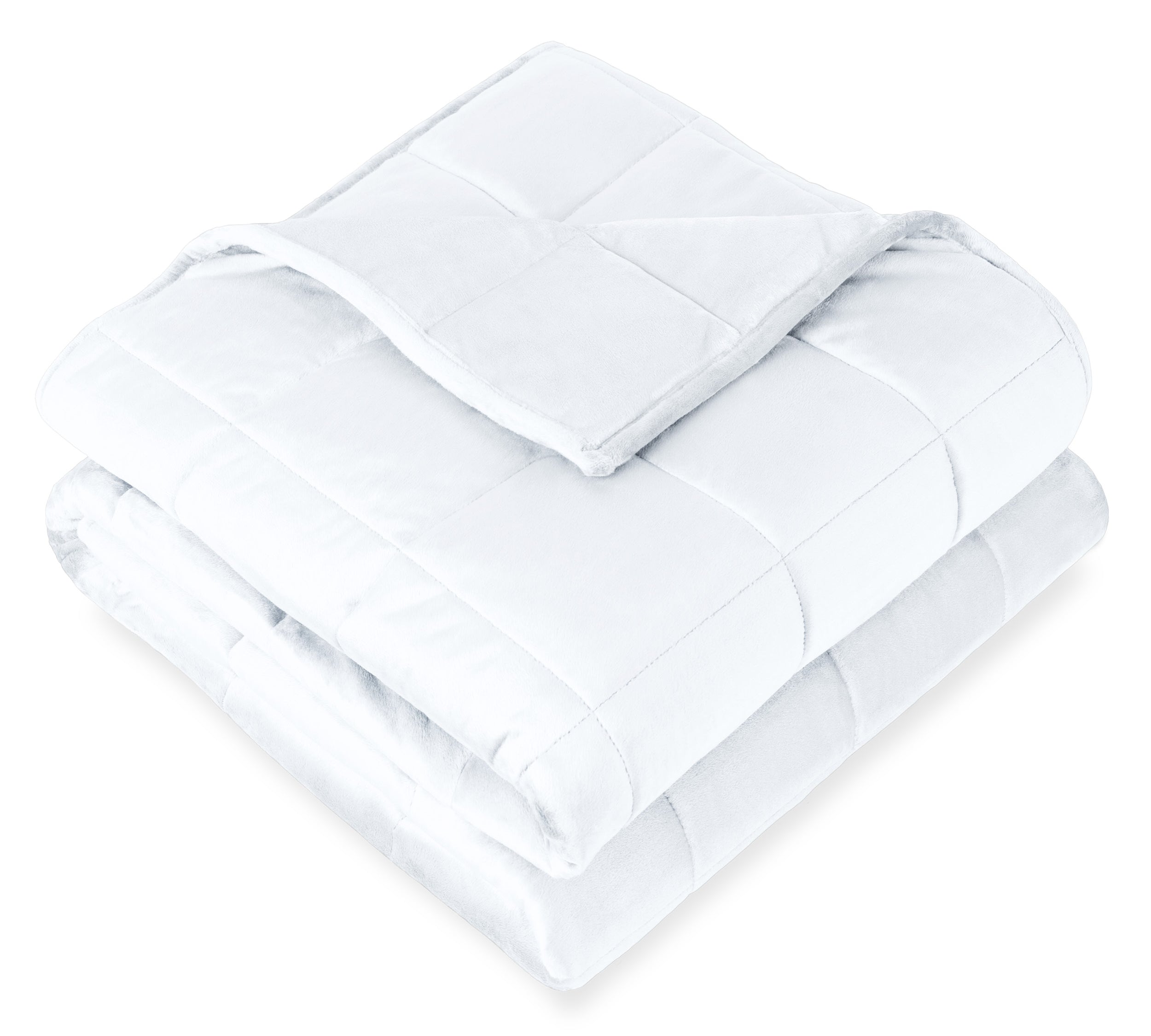 A folded minky fleece weighted blanket with a white background.