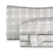 Printed flannel sheets folded and stacked