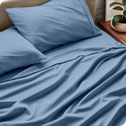 Close up of a microfiber sheet set on a bed