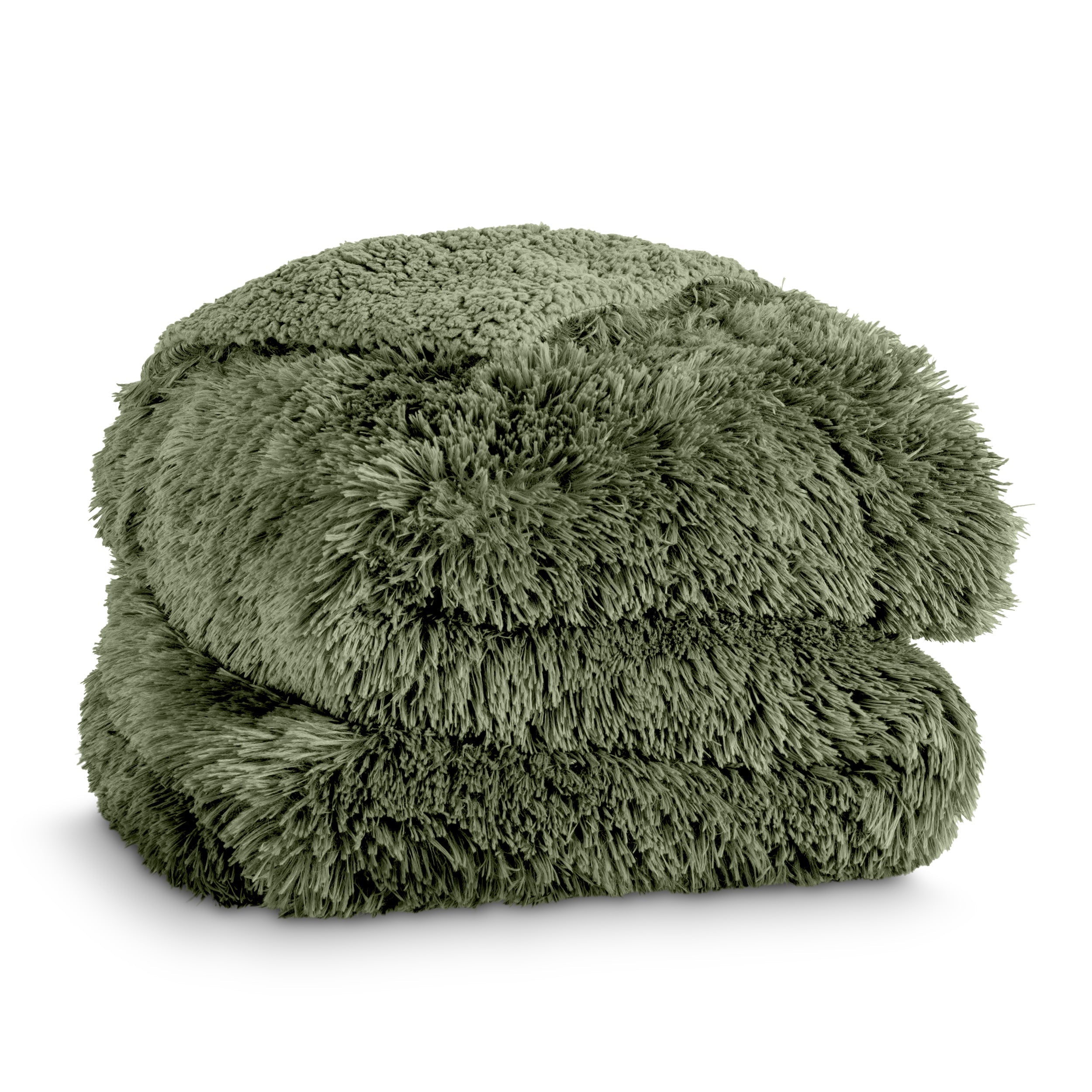 A shaggy faux fur blanket folded