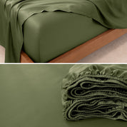 Close up view to show a TENCEL™ Lyocell sheets on a bed. The flat sheet is folded over itself.