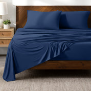 Microfiber stretch sheets on a bed