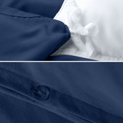 The corner ties of a duvet cover attached to a duvet insert