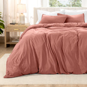 Relaxing room scene with a duvet cover laid out over the bed