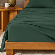 A modern bedroom with cotton flannel sheets on the bed