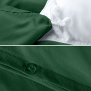 The corner ties of a duvet cover attached to a duvet insert