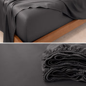 Close up view to show a TENCEL™ Lyocell sheets on a bed. The flat sheet is folded over itself.