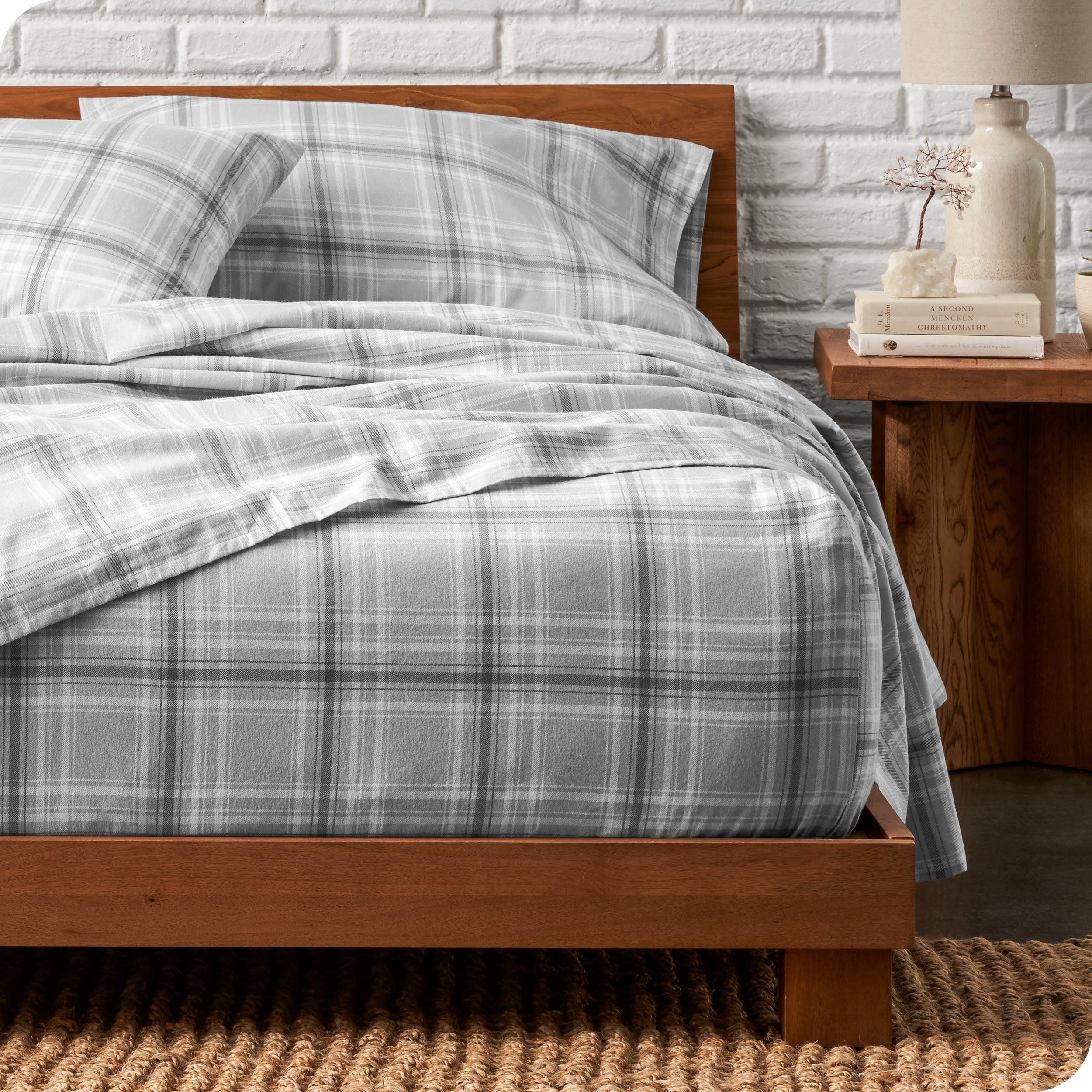 A bed made with cotton flannel sheets