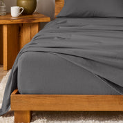 A modern bedroom with cotton flannel sheets on the bed
