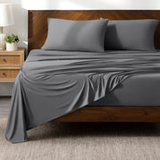 Microfiber stretch sheets on a bed