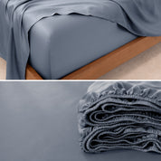 Close up view to show a TENCEL™ Lyocell sheets on a bed. The flat sheet is folded over itself.