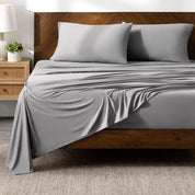 Microfiber stretch sheets on a bed