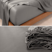 Close up view to show a TENCEL™ Lyocell sheets on a bed. The flat sheet is folded over itself.