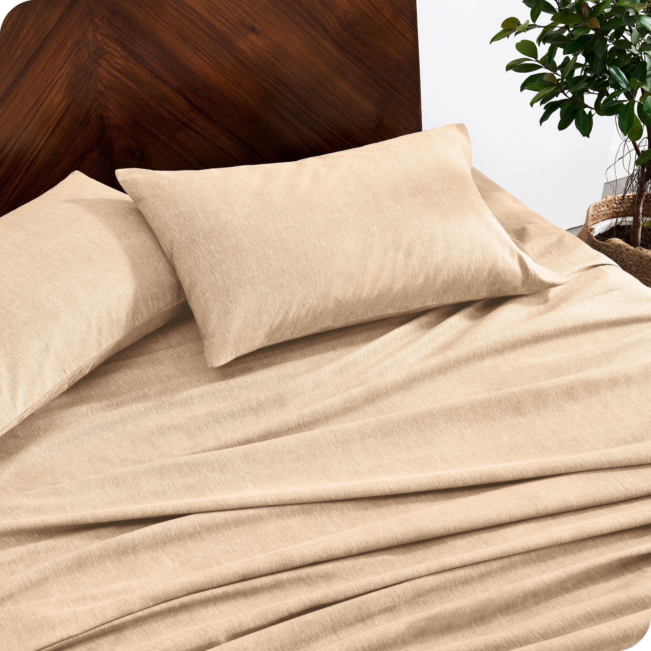 A close up view of a flannel sheet set on a modern bed.