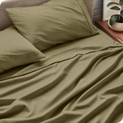 Close up of a microfiber sheet set on a bed