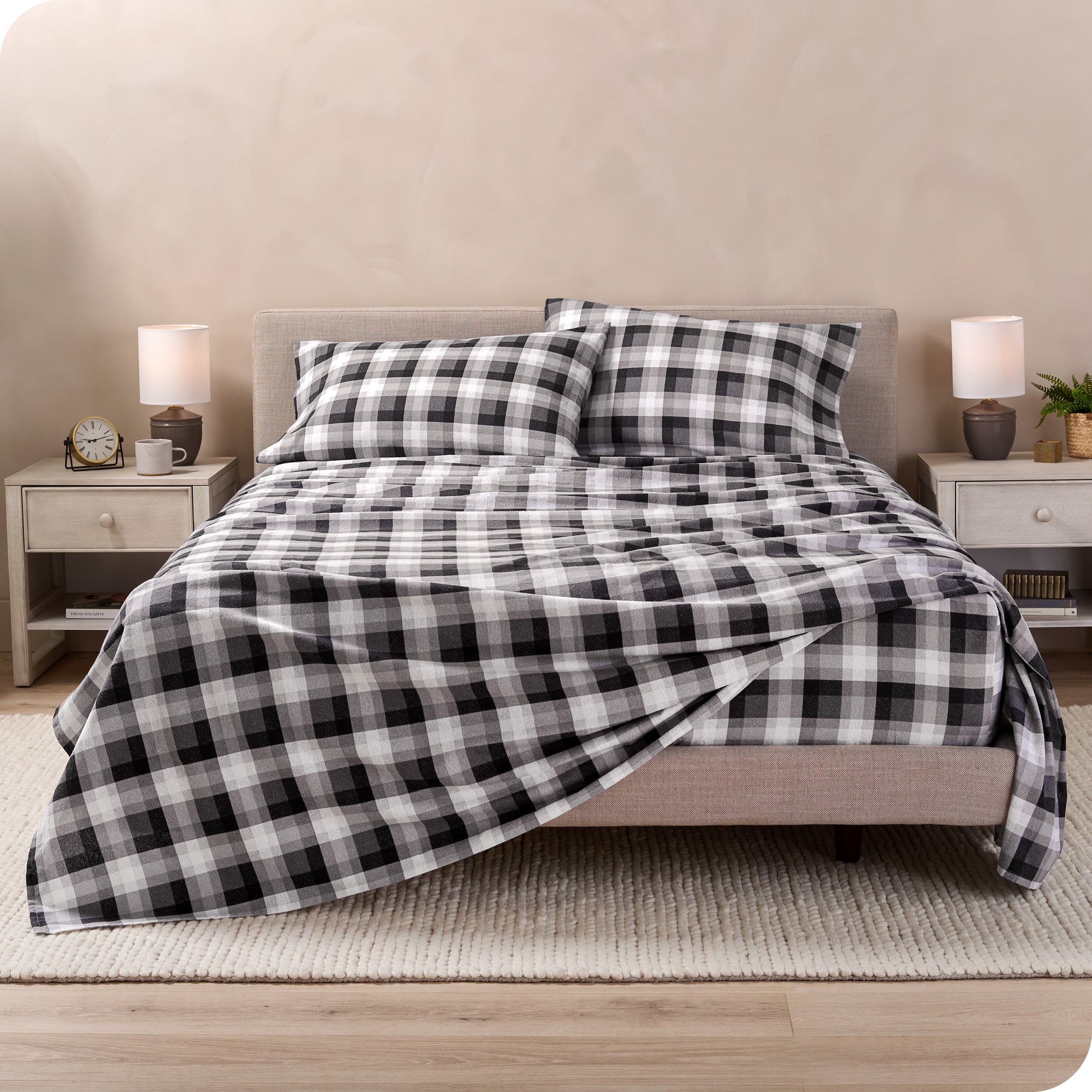 A bed made with cotton flannel sheets