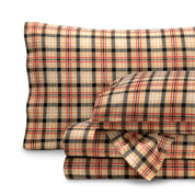 Plaid flannel sheets folded and stacked