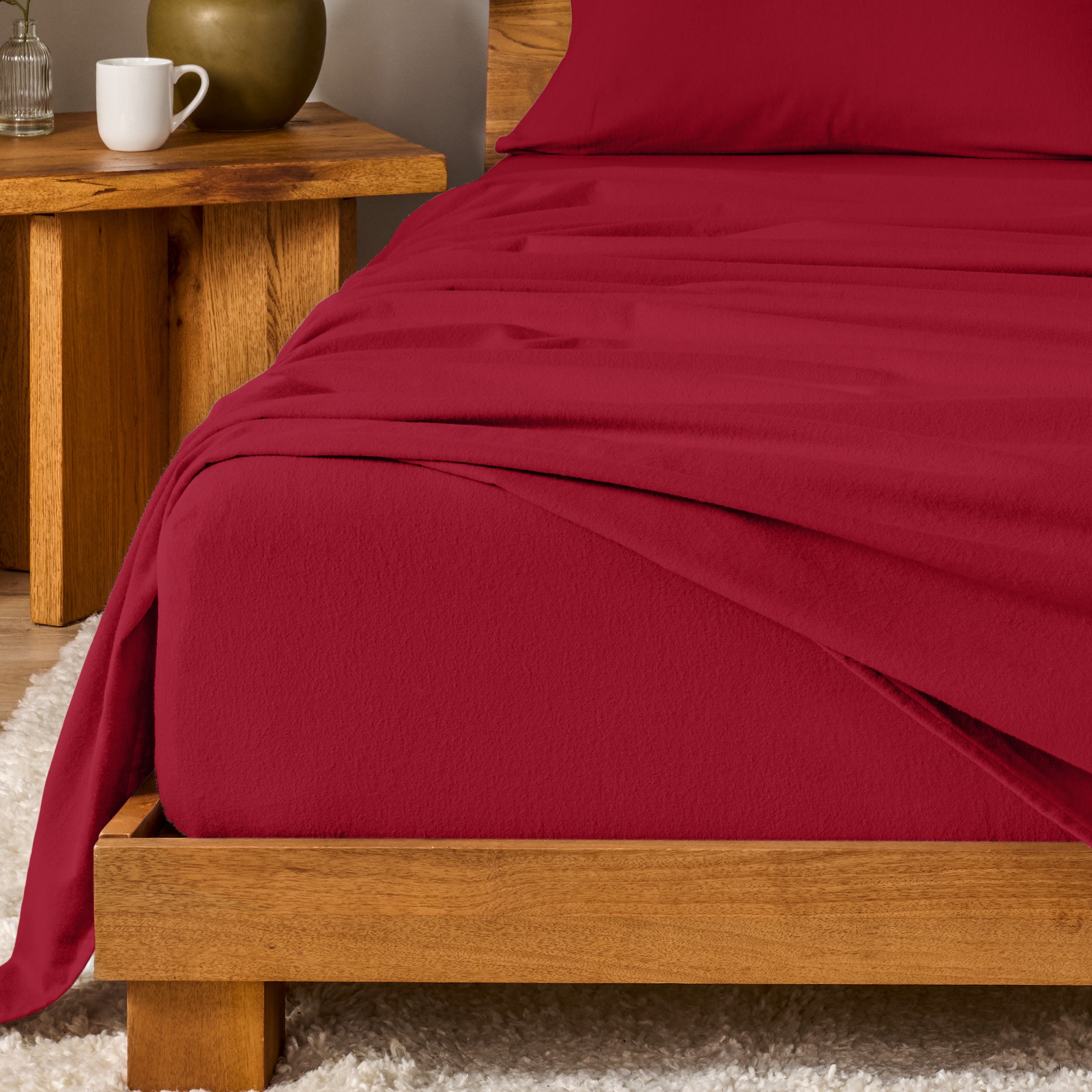 A modern bedroom with cotton flannel sheets on the bed