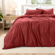 Relaxing room scene with a duvet cover laid out over the bed