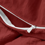 Close up of the zipper on the duvet cover partially opened