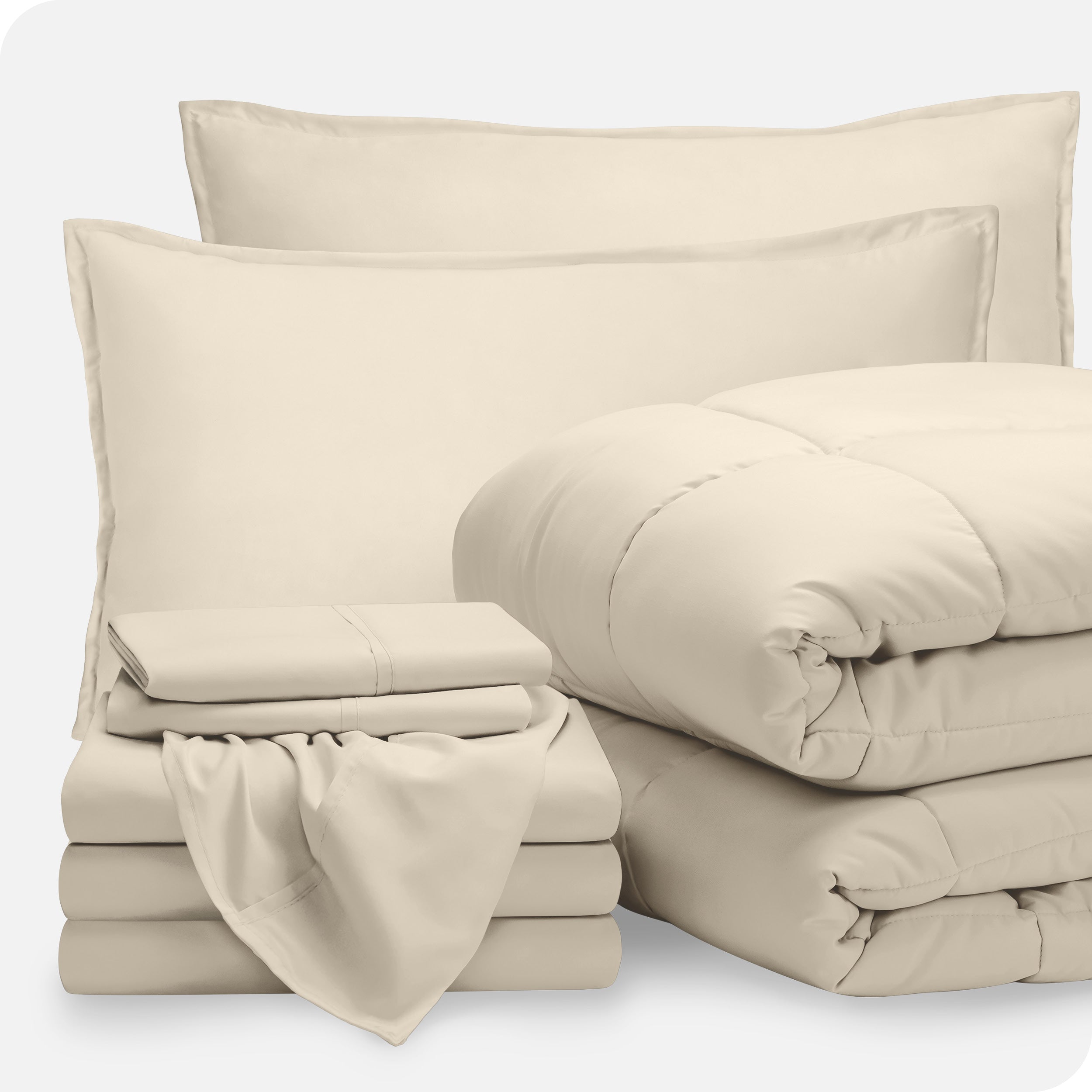 A bed in a bag folded and stacked neatly