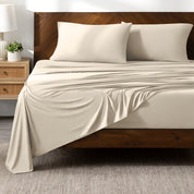 Microfiber stretch sheets on a bed
