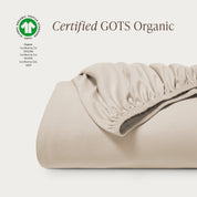A single certified GOTS organic cotton fitted sheet folded