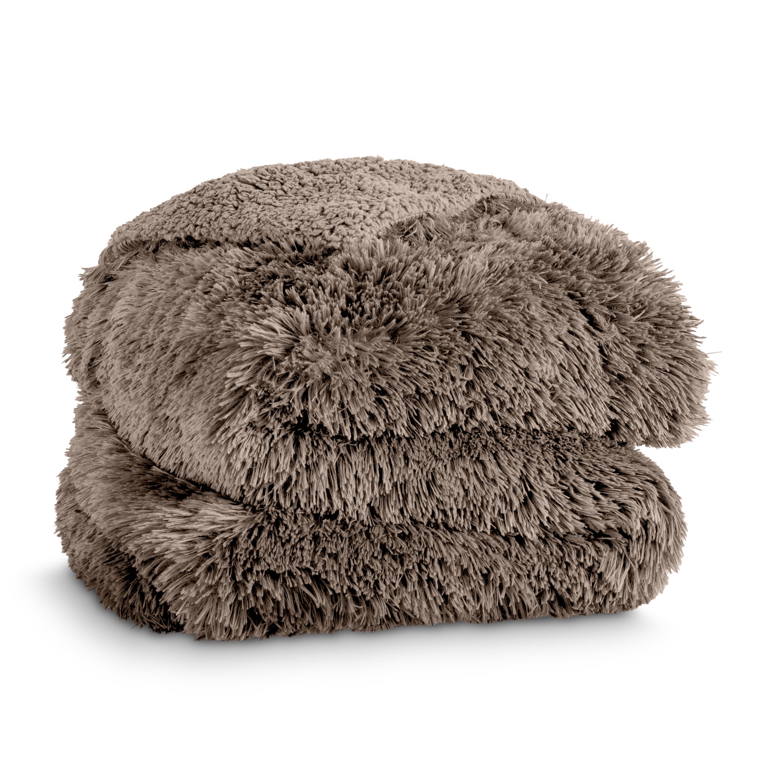 A shaggy faux fur blanket folded