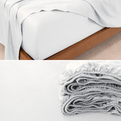 Close up view to show a TENCEL™ Lyocell sheets on a bed. The flat sheet is folded over itself.