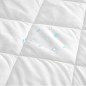 Some waterdrops on the mattress protector that is not absorbent.