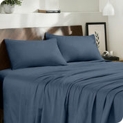 Modern bedroom with organic cotton sateen sheets on the bed