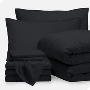 A bed in a bag folded and stacked neatly