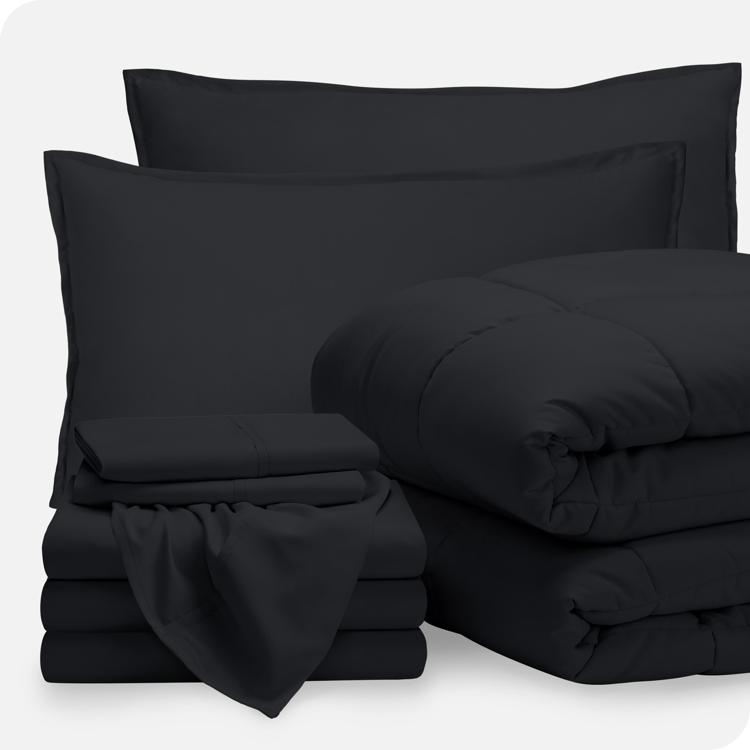 A bed in a bag folded and stacked neatly
