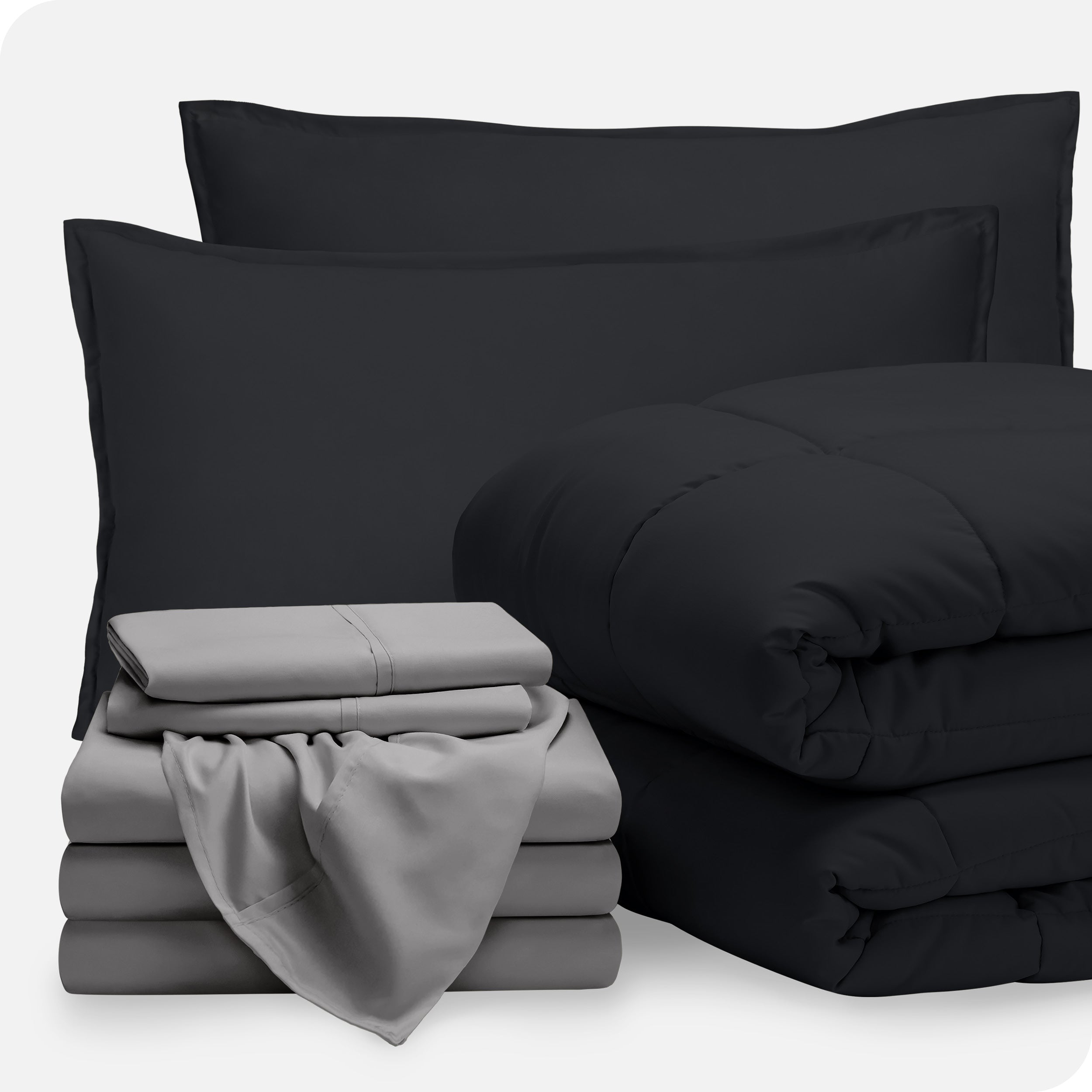 A bed in a bag folded and stacked neatly