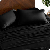 Close up of bamboo sheets and pillowcases on a bed