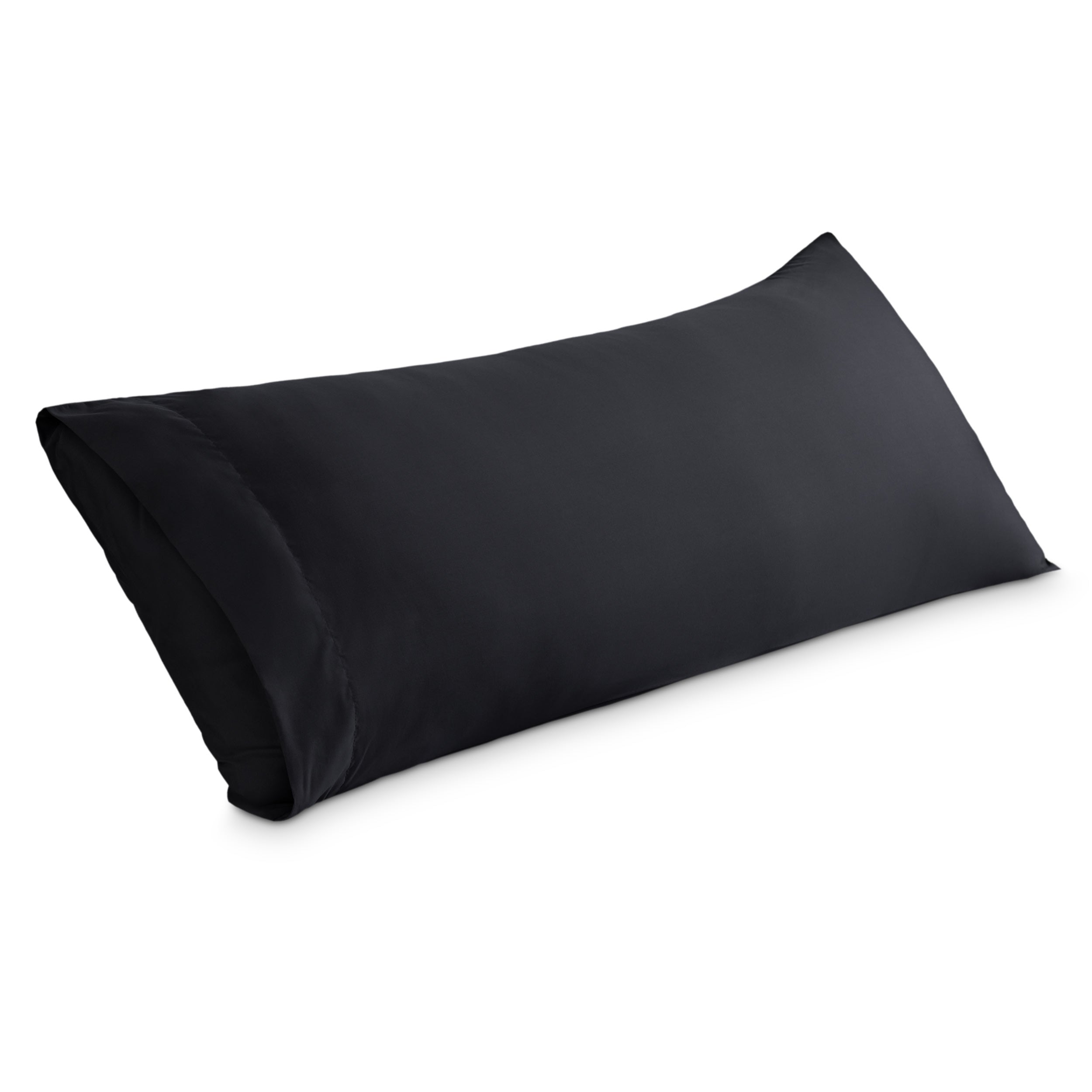 A body pillowcase on a pillow set against a headboard