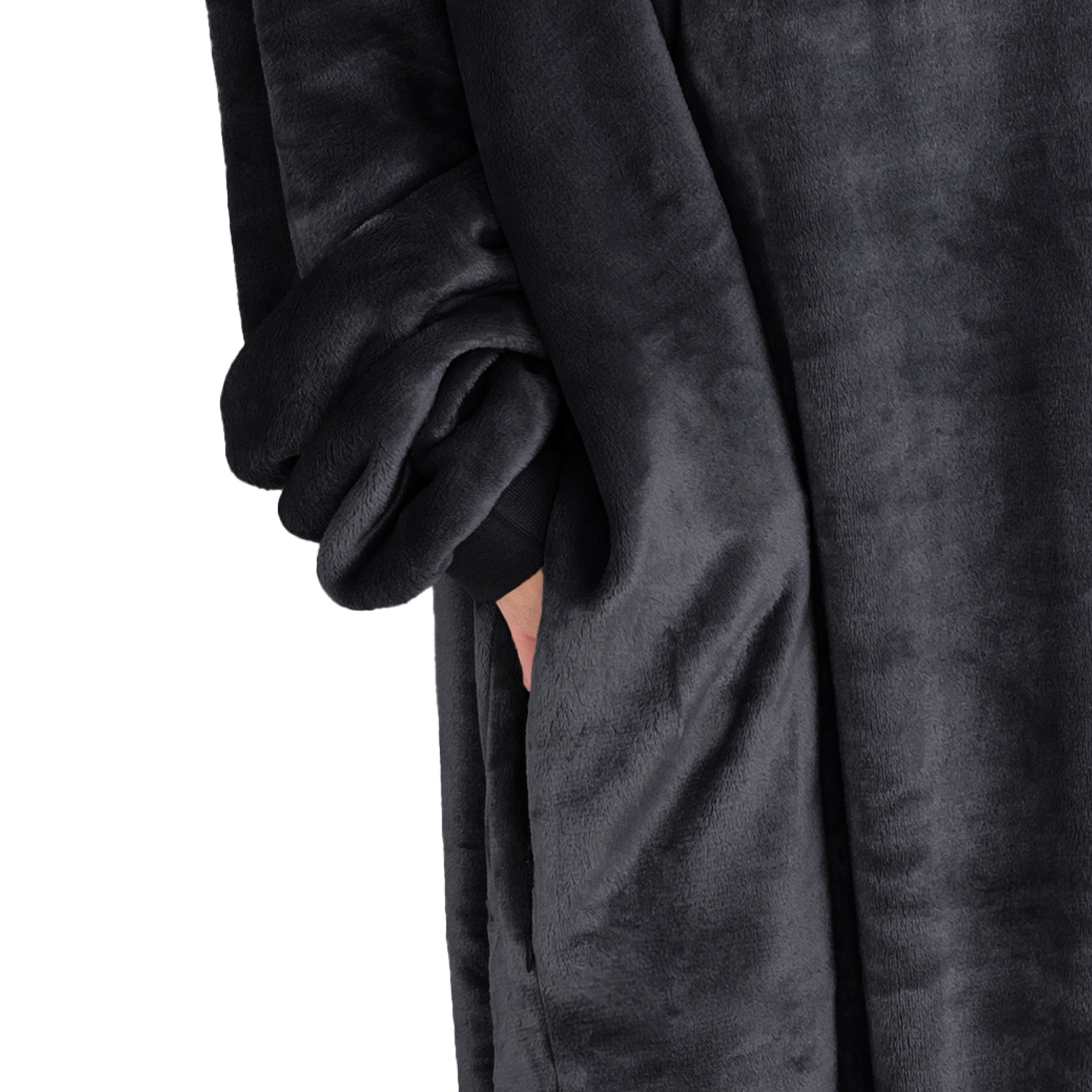 Close up of a side pocket on a microplush wearable blanket