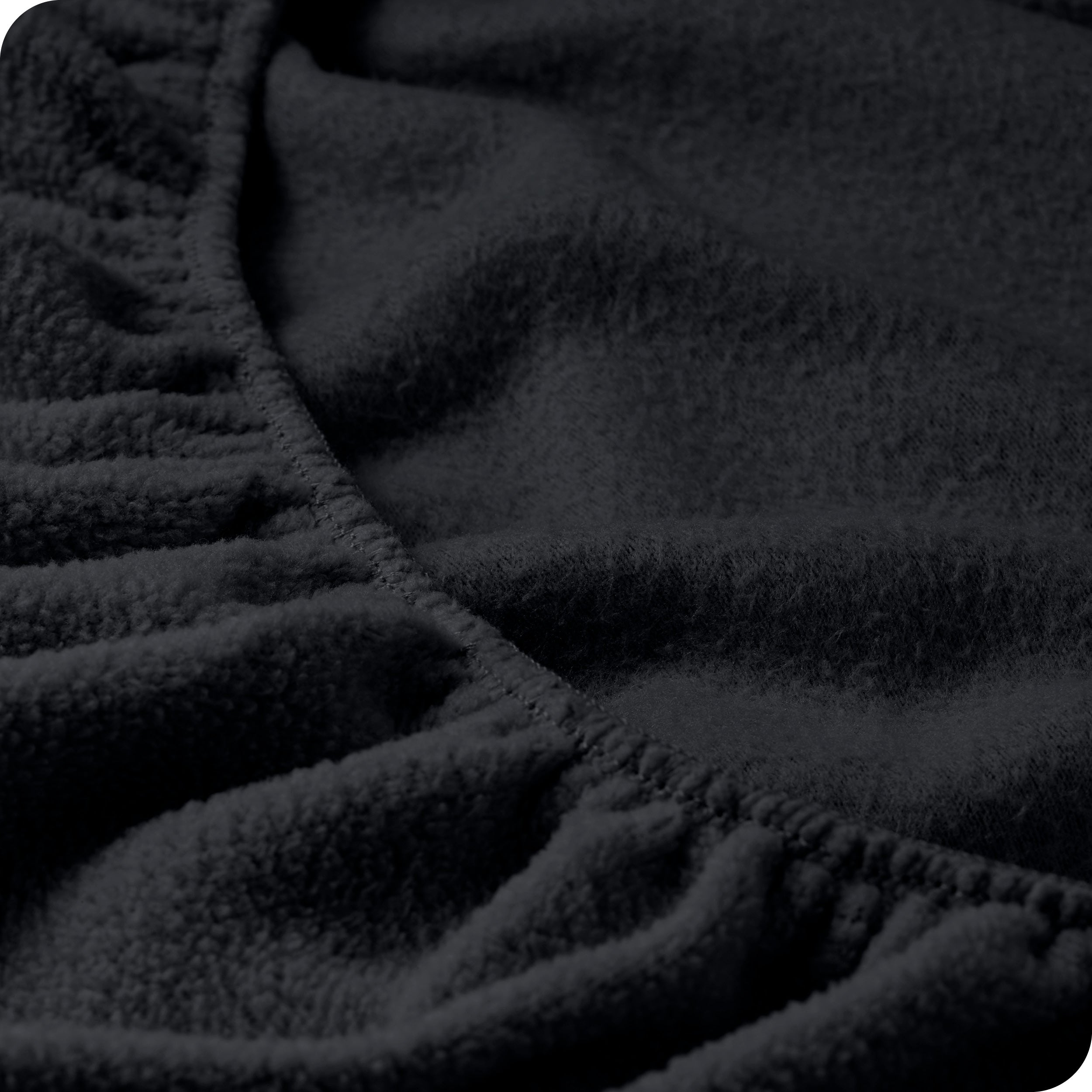 A close view of a polar fleece fitted pocket showing the texture.