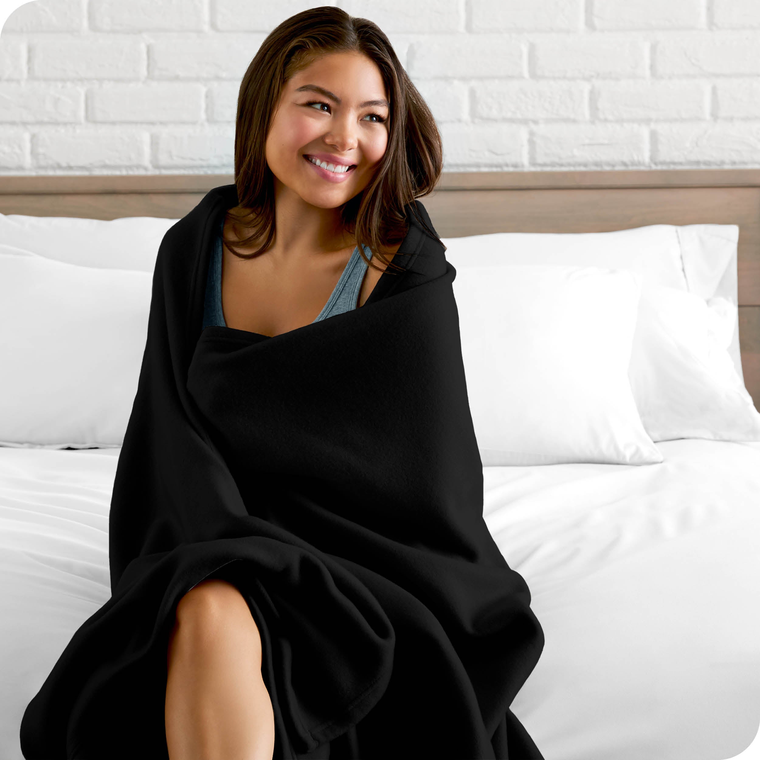 A woman wrapped in a blanket